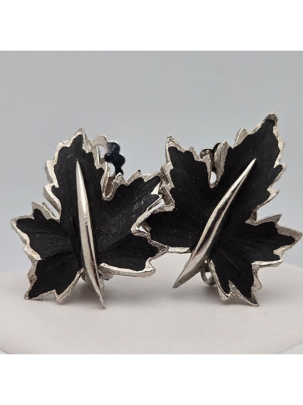 Silver and Black Canadian Maple Leaf Earrings